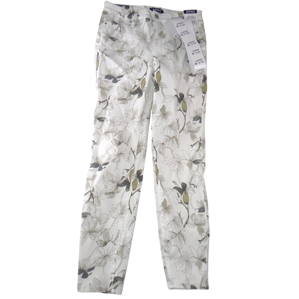 NWT-Buffalo David Bitton Havana High Rise Ankle Skinny Floral Pants Ivory
